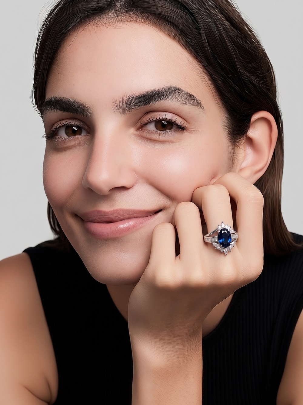 New Oval Cut Faux Blue Sapphire With High Quality CZ stones Size 8
